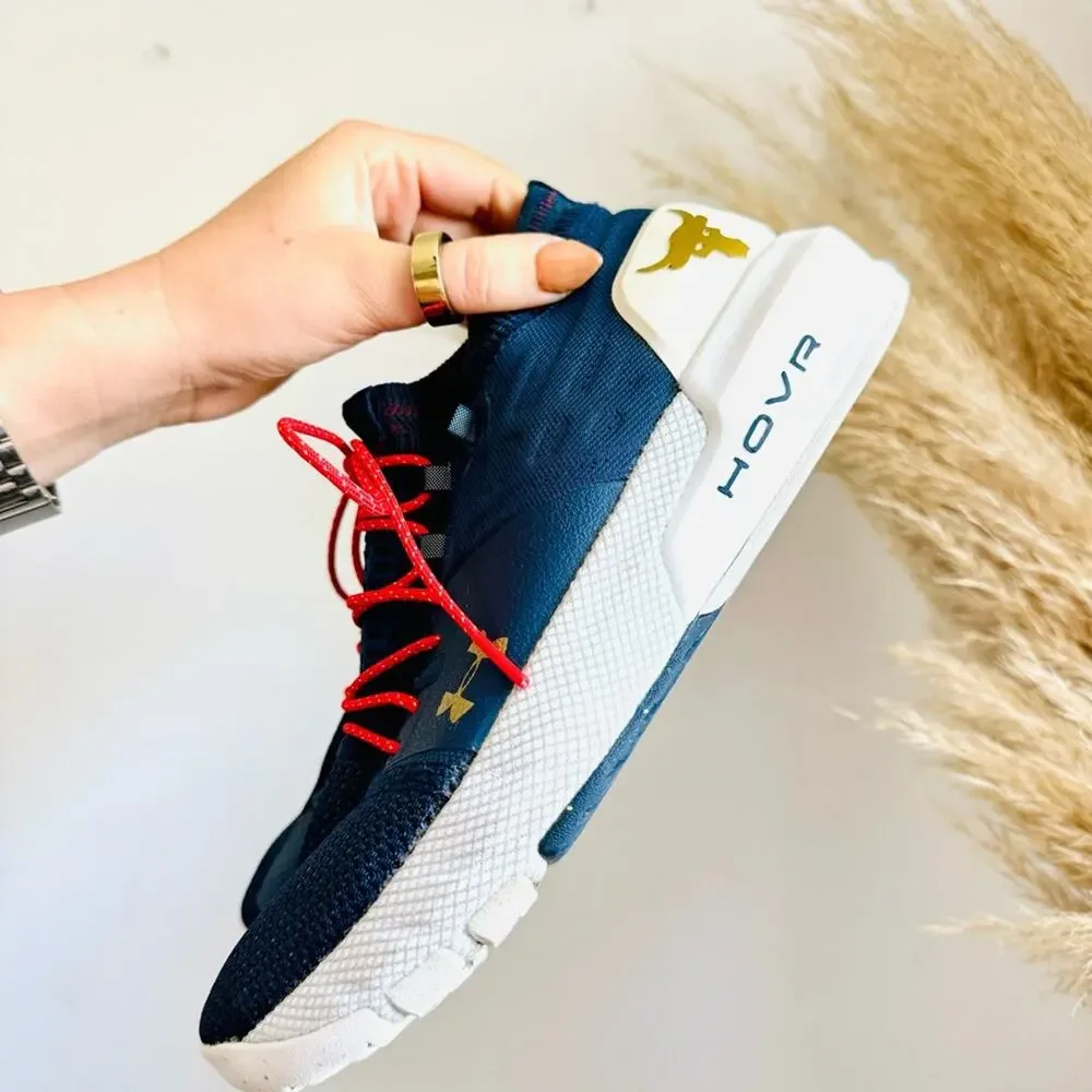 UNDER ARMOUR Navy Blue Red White HOVR Veterans Rock Collab Sneakers Shoes 9.5